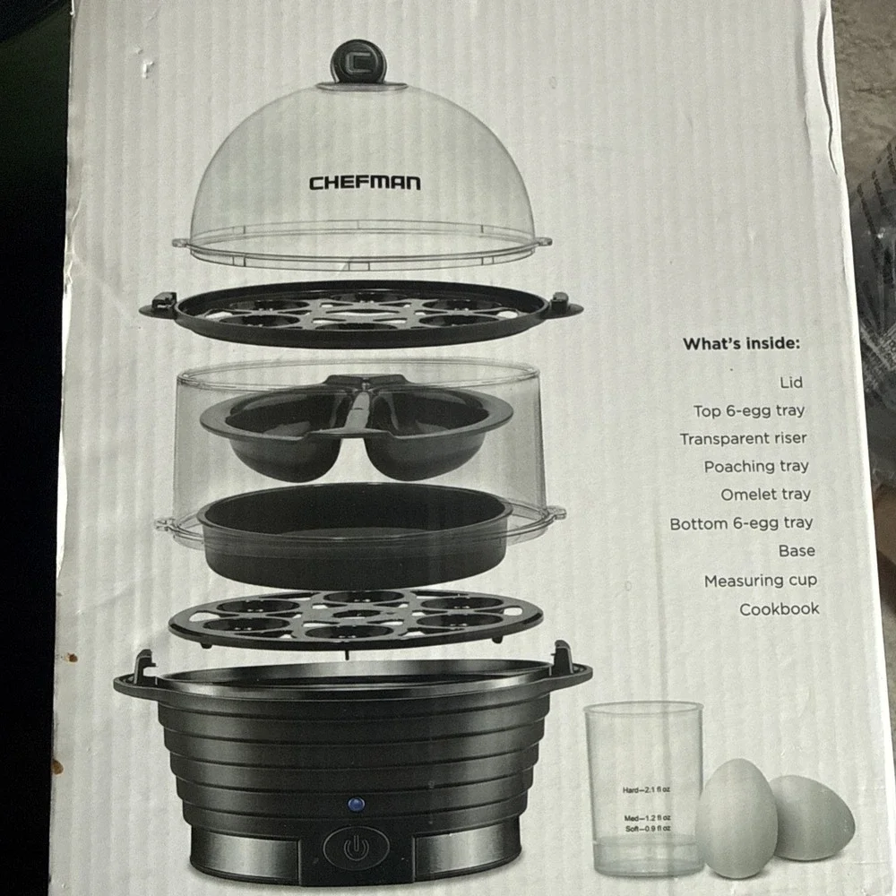 Chefman Electric Double Decker 12 Egg Cooker Poached Boiled Scrambled Omelet